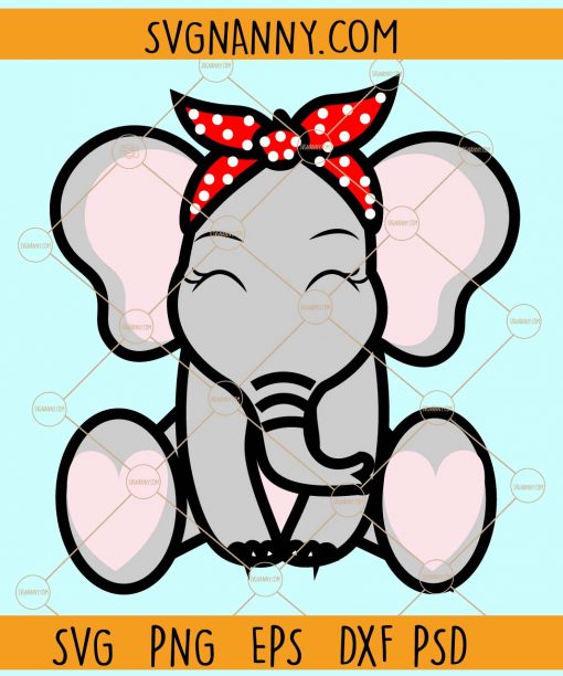 Sitting baby elephant with bandana svg