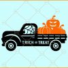 Trick or treat Halloween truck with pumpkins svg