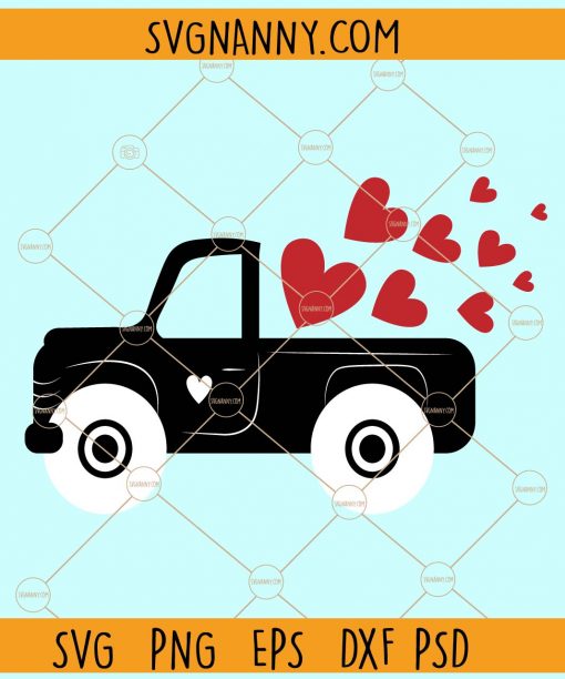 Valentine truck with love hearts svg