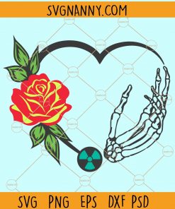 X-Ray Tech Appreciation Floral Love Heart with Skeleton Hand SVG